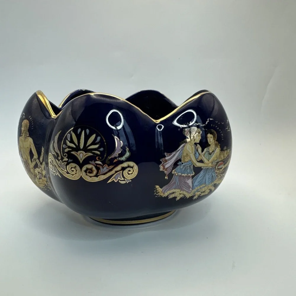 Cobalt blue jardiniere planter bowl Portrait Greek‎ Vase Scene 5.5